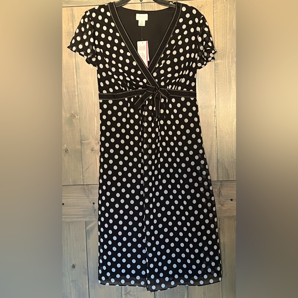 VTG Motherhood Maternity Black White Polka Dot Dressy Dress NEW tags size Large